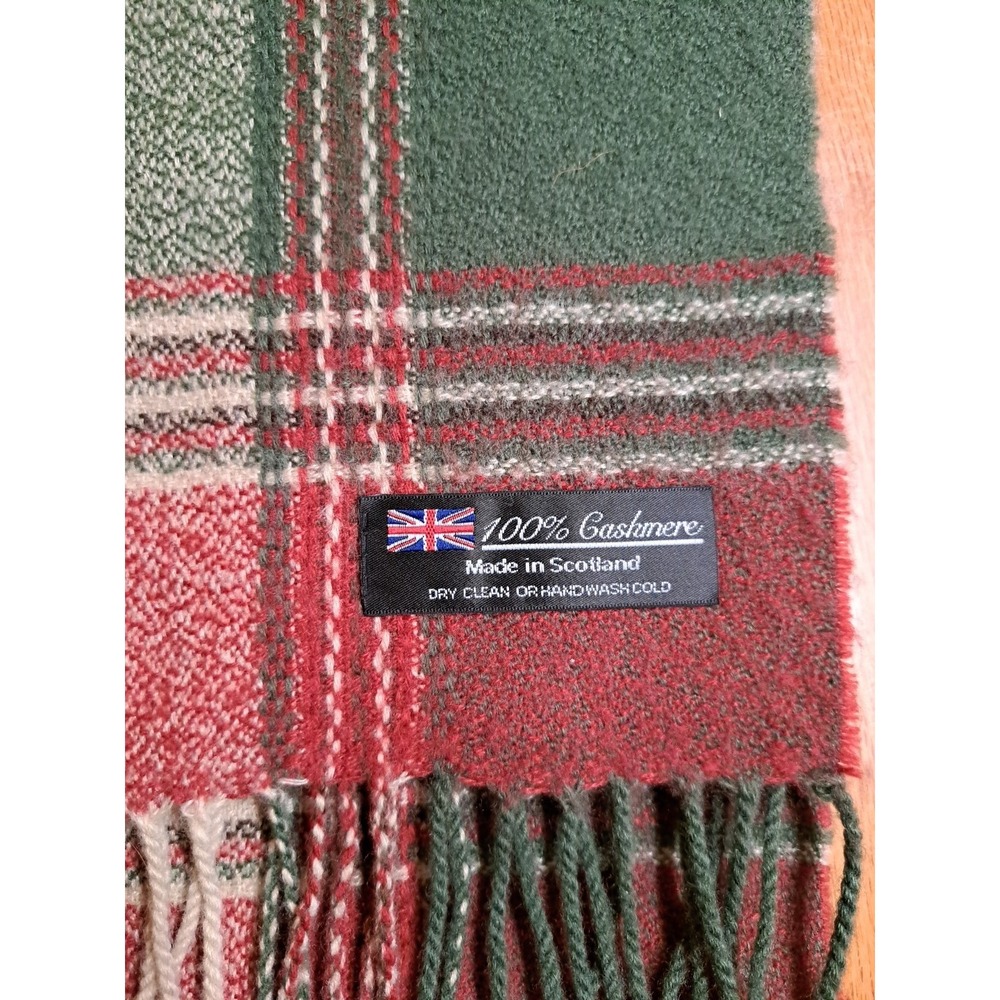 Cashmere Scarf Unisex Scotland Plaid Green Tan Red Soft Winter Warm 68 x 13 inch